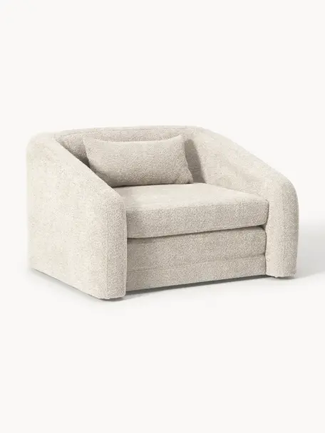 Fauteuil convertible en peluche-bouclé Eliot, Peluche-bouclé blanc cassé, larg. 100 x prof. 94 cm