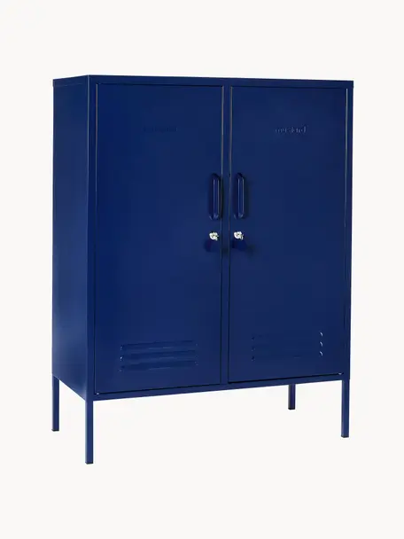 Credenza alta in metallo The Midi, Acciaio verniciato a polvere, Blu scuro, Larg. 85 x Alt. 111 cm