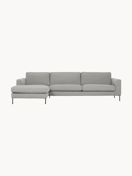 Divano angolare 4 posti Cucita, Rivestimento: tessuto (100% poliestere), Struttura: legno di pino massiccio, , Piedini: metallo verniciato, Tessuto grigio, Larg. 302 x Prof. 163 cm, chaise longue a sinistra
