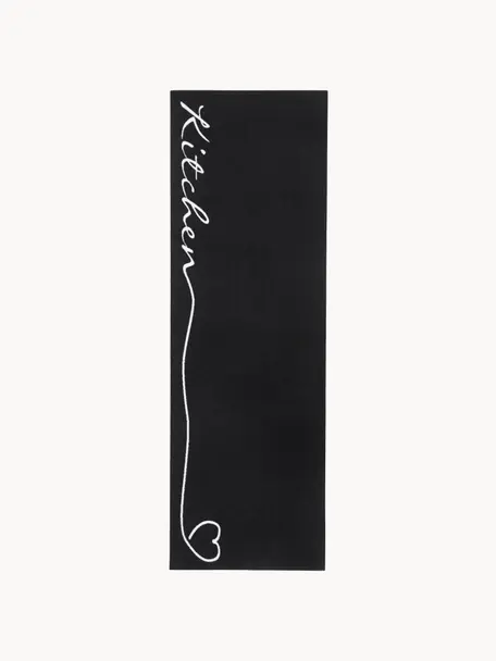 Tapis de couloir antidérapant Kitchen, Noir, blanc, larg. 50 x long. 150 cm