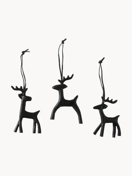 Kerstboomhangers Elvina, set van 3, Gecoat metaal, Zwart, B 9 x H 13 cm