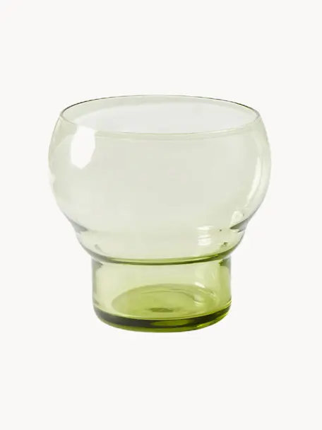 Vasos artesanales 70's, 4 uds., Vidrio, Verde claro transparente, Ø 9 x Al 8 cm, 270 ml