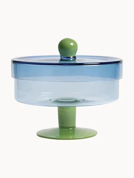 Boîte de rangement en verre Duo, Verre, Vert, bleu, Ø 22 x haut. 20 cm