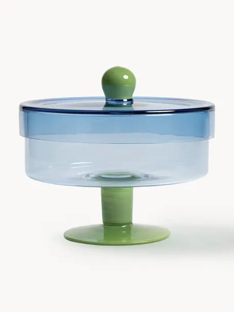 Boîte de rangement en verre Duo, Verre, Vert, bleu, Ø 22 x haut. 20 cm