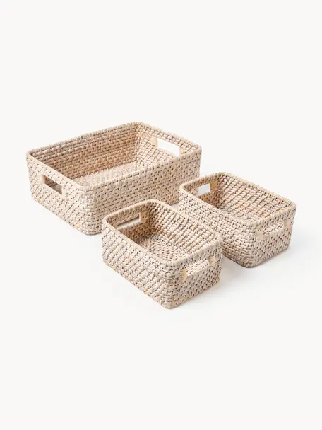 Paniers de rangement Lurdes, 3 élém., Rotin, Beige clair, Lot de différentes tailles