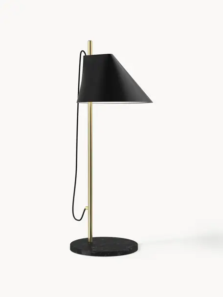 Lámpara de mesa grande LED regulable con temporizador Yuh, Pantalla: aluminio pintado, mármol negro, latón, Ø 20 x Al 61 cm