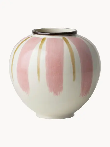 Vase en porcelaine peint à la main Canvas, Porcelaine, Blanc cassé, vieux rose, doré, Ø 16 x haut. 15 cm