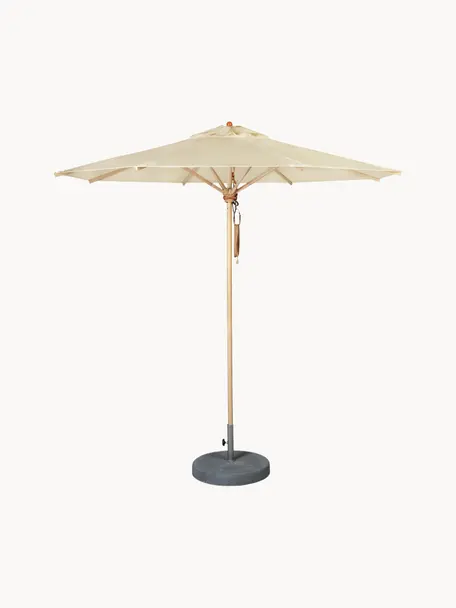 Parasol fait main avec poulie Classique, tailles variées, Blanc crème, bois clair, Ø 250 x haut. 273 cm