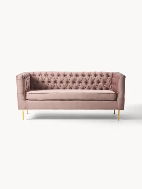 Divano Chesterfield 2 posti in velluto rosa Chiara, Rivestimento: velluto (poliestere) Il r, Struttura: legno di betulla massicci, Piedini: metallo zincato, Velluto rosa, Larg. 170 x Prof. 72 cm
