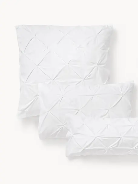 Taie d'oreiller en percale de coton avec piquage façon origami Brody, Blanc, larg. 50 x long. 70 cm