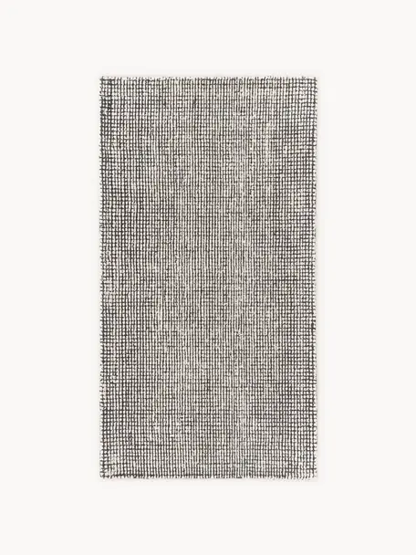 Ručně tkaný koberec s nízkým vlasem Mansa, 56 % vlna s certifikací RWS, 44 % viskóza, Černá, krémově bílá, Š 80 cm, D 150 cm (velikost XS)