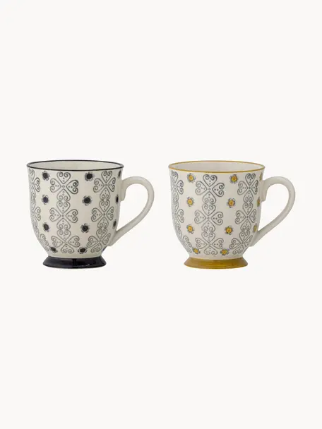 Set de tazas Poppy, 2 uds., Cerámica de gres, Beige claro, plateado, dorado, negro, Ø 11 x Al 11 cm, 300 ml