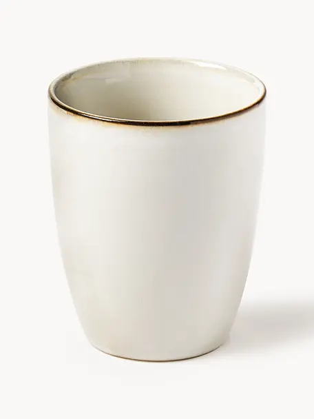 Ručně vyrobené pohárky Thalia, 2 ks, Kamenina, Tlumeně bílá s tmavým okrajem, Ø 9 cm, V 11 cm, 300 ml