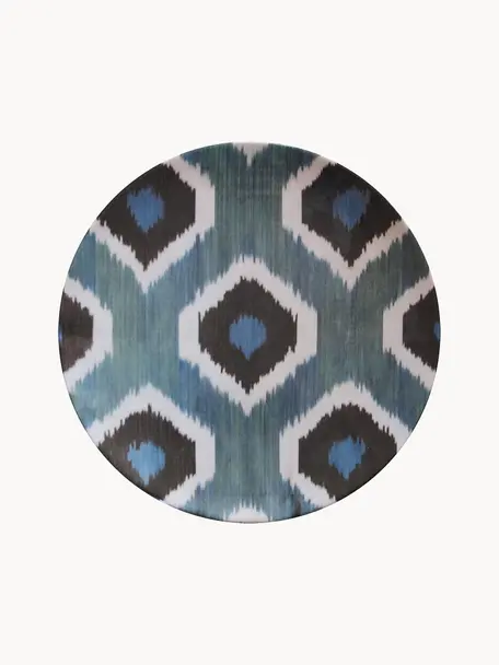 Assiette en porcelaine faite main Ikat, Porcelaine, Bleu pétrole, noir, blanc, Ø 32 cm