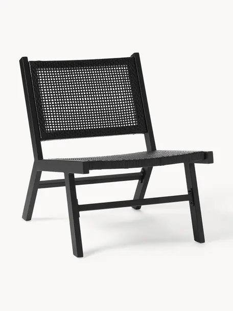 Garten-Loungesessel Palina in Holzoptik, Gestell: Metall, pulverbeschichtet, Sitzfläche: Kunststoff-Geflecht, Schwarz, B 57 x T 78 cm