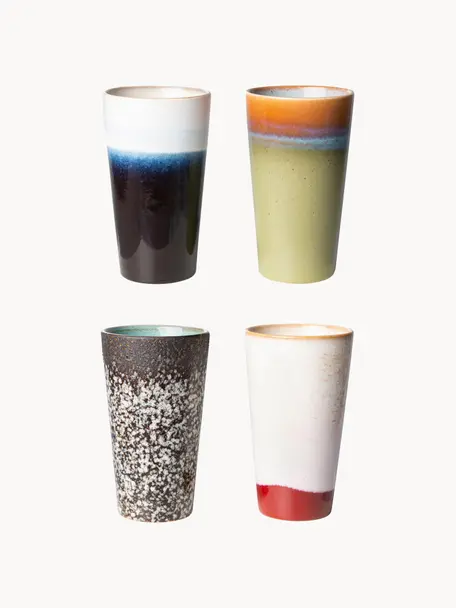 Mugs artisanaux 70's, 4 élém., Grès cérame, Multicolore, Ø 8 x haut. 13 cm, 280 ml