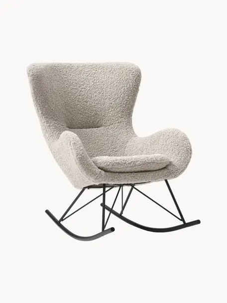 Teddy schommelstoel Wing met metalen poten, Bekleding: polyester (teddyvacht) Me, Frame: gegalvaniseerd metaal, Teddy grijs, zwart, B 77 x H 109 cm