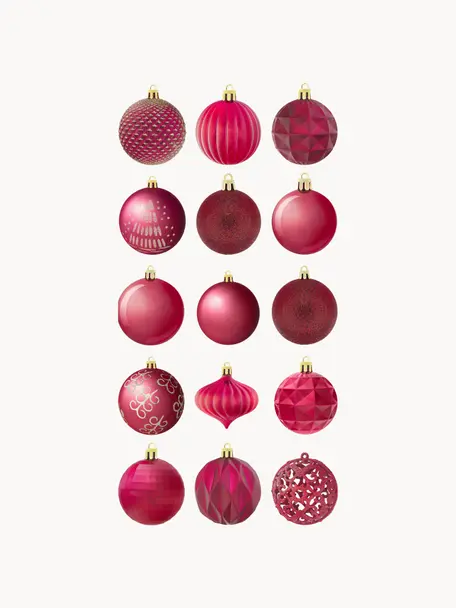 Breukvaste kerstballenset Victoria, 60 delig, Polystyreen, Donkerrood, goudkleurig, Ø 7 cm