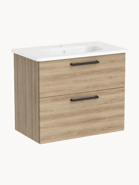 Lavabo con mobiletto Orna, Maniglie: metallo rivestito, Legno, Larg. 60 x Alt. 67 cm