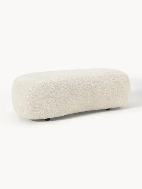 Pouf in teddy bouclé Alba, Rivestimento: 100% poliestere Il rivest, Struttura: legno massiccio di abete,, Piedini: plastica Questo prodotto , Teddy-bouclè bianco latte, Larg. 130 x Prof. 62 cm