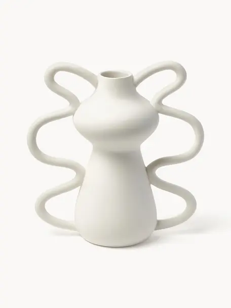 Vase design de forme organique Luvi, haut. 32 cm, Grès cérame, Blanc cassé, Ø 6 x haut. 32 cm