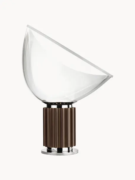 Lámpara de mesa LED regulable Taccia, Pantalla: plástico, Estructura: plástico, metal recubiert, Blanco, marrón oscuro, Ø 50 x Al 65 cm