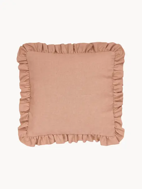 Povlak na polštář s volánky Camille, 60 % polyester, 25 % bavlna, 15 % len, Meruňková, Š 45 cm, D 45 cm