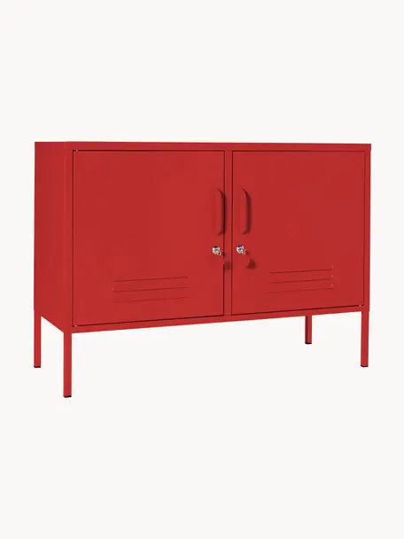 Credenza in metallo Lowdown, Acciaio verniciato a polvere, Rosso, Larg. 100 x Alt. 72 cm