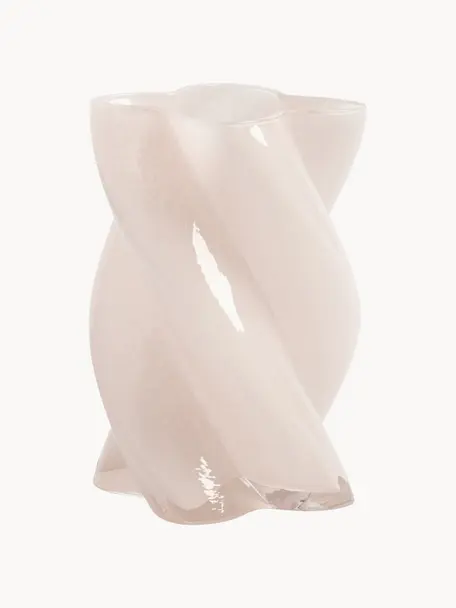 Vase en verre fait main Marshmallow, haut. 20 cm, Verre, Rose pâle, Ø 14 x haut. 20 cm