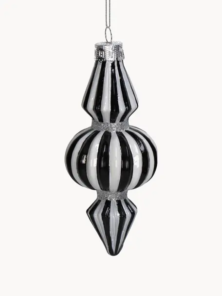 Baumanhänger Stripe in organischer Form, Glas, Schwarz, Weiß, Ø 7 x H 15 cm