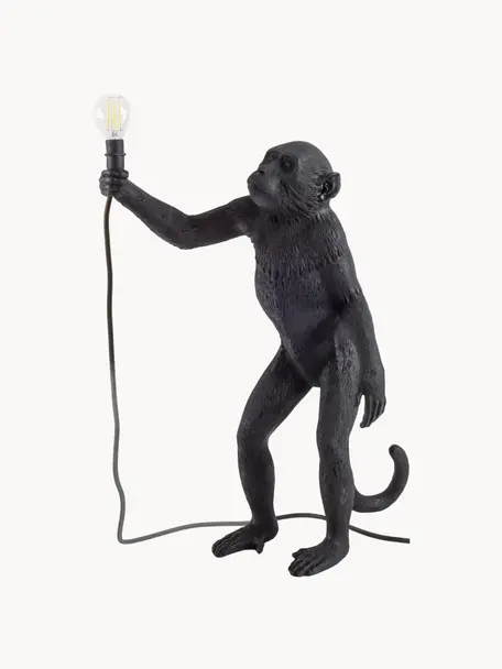 Lámpara de mesa para exterior de diseño Monkey, con enchufe, Lámpara: resina, Cable: plástico, Negro, An 46 x Al 54 cm