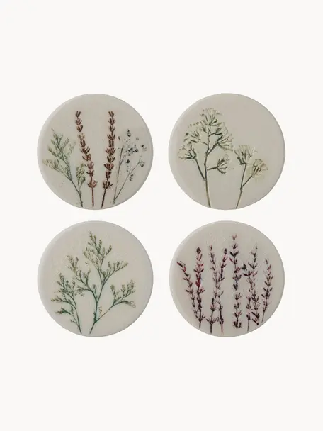 Handgemachte Tassenuntersetzer Bea mit Gräser-Motiv, 4er-Set, Steingut, Beige, Ø 10 cm