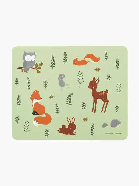 Kinder-Tischset Forest Friends, Kautschuk, Hellgrün, Mehrfarbig, B 43 x L 34 cm