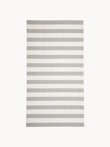 Gestreept in- & outdoor vloerkleed Axa, 86% polypropyleen, 14% polyester, Off White, lichtgrijs, B 80 x L 150 cm (maat XS)