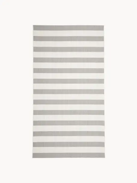 Pruhovaný koberec do interiéru/exteriéru Axa, 86 % polypropylén, 14 % polyester, Lomená biela, sivá, Š 80 x D 150 cm (veľkosť XS)