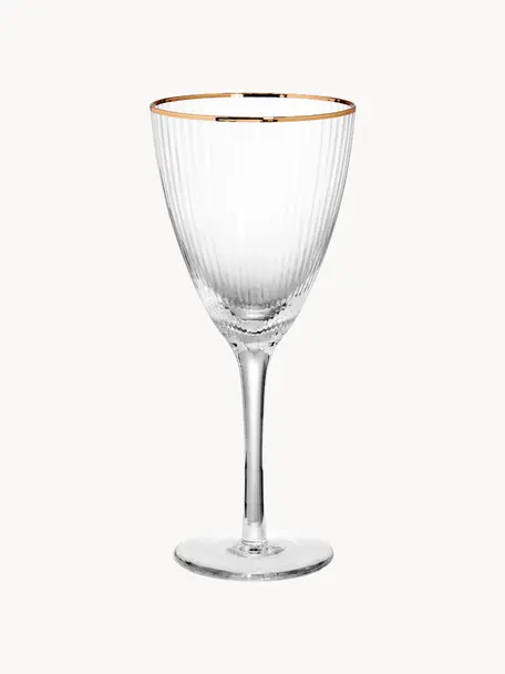 Bicchiere da vino Golden Twenties 4 pz, Vetro, Trasparente con bordo dorato, Ø 9 x Alt. 22 cm, 280 ml