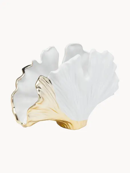 Jarrón de cerámica de diseño Ginkgo Elegance, Al 18 cm, Cerámica esmaltada, Blanco, dorado, An 26 x Al 18 cm