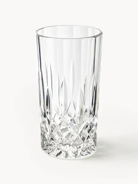 Bicchieri long drink con rilievo in cristallo George 4 pz, Vetro sodico-calcico

Grazie alla sua superficie liscia e non porosa, il vetro sodo-calcico silicato è facile da pulire. Come altri tipi di vetro, è completamente riciclabile e contribuisce quindi a ridurre l'impatto ambientale. Tuttavia, va notato che è sensibile alle fluttuazioni di temperatura, quindi occorre prestare attenzione se, ad esempio, si versano nel bicchiere liquidi molto caldi., Trasparente, Ø 8 x Alt. 15 cm, 380 ml
