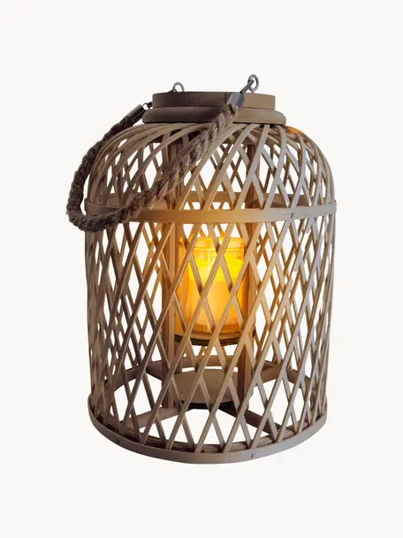 Solar LED-Kerze Korab mit Bambuskorb, Korb: Bambus, Griff: Jute, Hellbeige, Ø 23 x H 29 cm