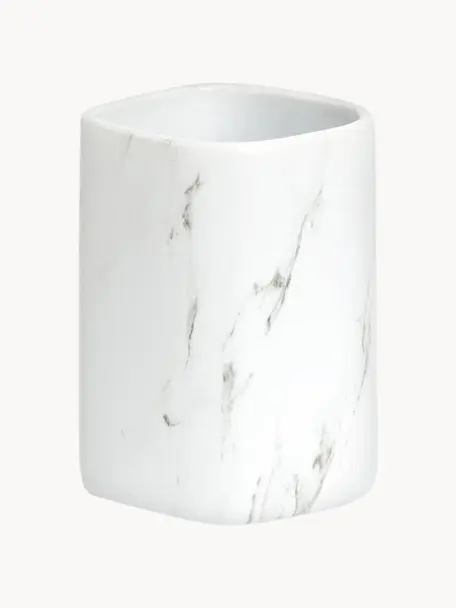 Porta spazzolini in ceramica effetto marmo Marble, Ceramica, Bianco marmorizzato, Larg. 8 x Alt. 11 cm
