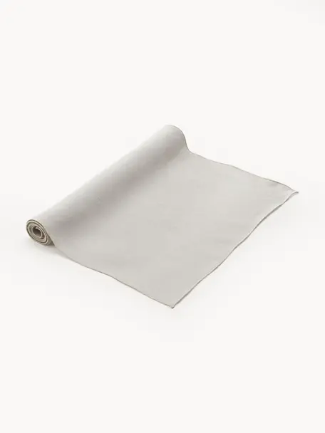 Camino de mesa de lino con ribete Kennedy, 100% lino lavado con certificado European Flax, Gris, beige, An 40 x L 150 cm