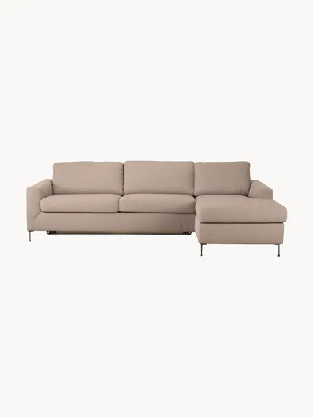 Sofa rozkładana Cucita (3-osobowa), Tapicerka: tkanina (100% poliester) , Stelaż: lite drewno sosnowe z cer, Nogi: metal lakierowany, Beżowa tkanina, S 274 x G 164 cm, prawostronna