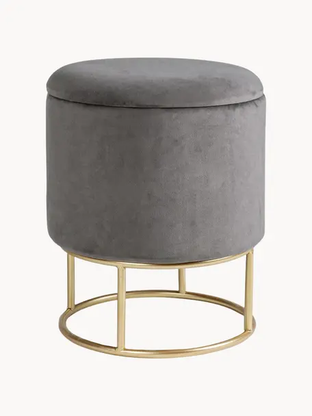 Sametová stolička s úložným prostorem Polina, Tmavě šedá, Ø 35 cm, V 45 cm