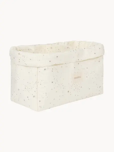 Cesta de algodón ecológico Stories, Blanco crema, beige, motivo de estrellas, An 30 x F 20 cm