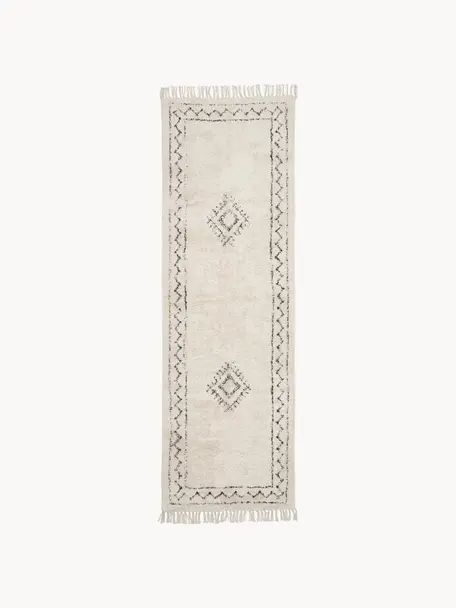 Ručne tkaný bavlnený behúň so strapcami Fionn, 100 %  bavlna, Svetlobéžová, čierna, Š 80 x D 250 cm