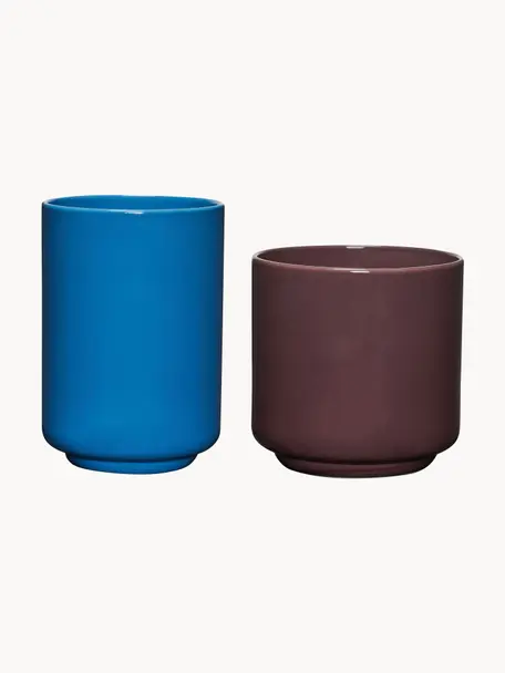 Sada ručně vyrobených multifunkčních nádob Deux Pots, 2 díly, Kamenný prášek, Modrá, vínově červená, Sada s různými velikostmi