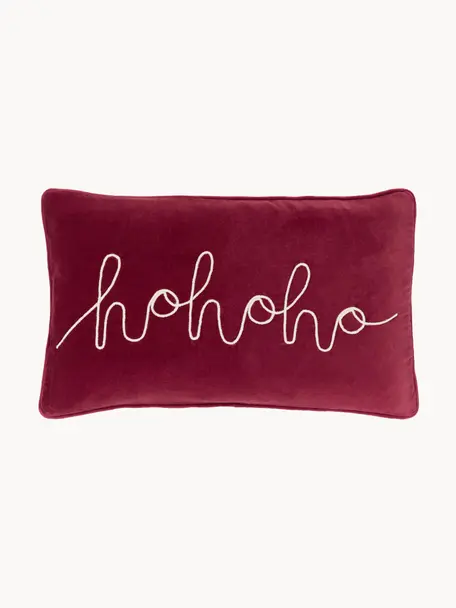 Vyšívaný zamatový poťah na vankúš s lemovaním Hohoho, Zamat (100 % bavlna), Červená, Š 30 x D 50 cm