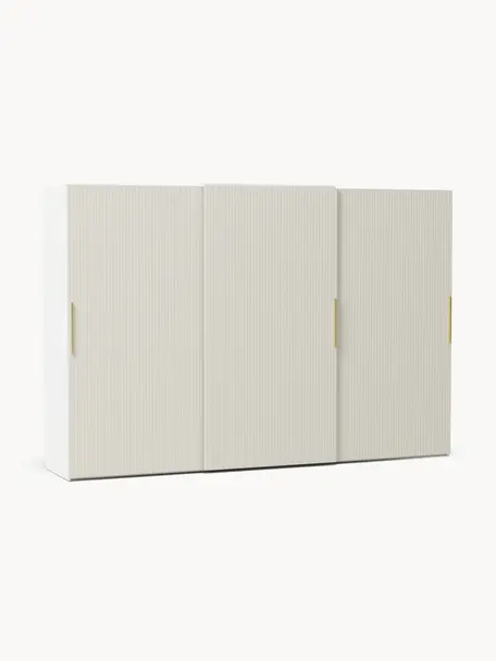 Szafa modułowa z drzwiami przesuwnymi Simone, 300 cm, różne warianty, Korpus: płyta wiórowa z certyfika, Drewno naturalne, jasny beżowy, S 300 x W 200 cm, Basic
