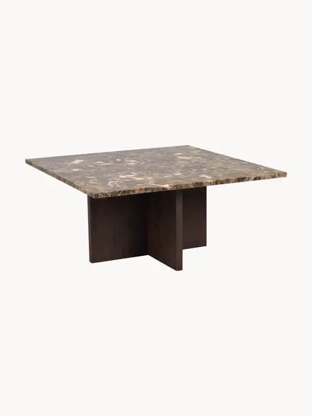 Tavolino in marmo Brooksville, Struttura: pannelli di fibra a media, Marrone marmorizzato, legno di quercia, Larg. 90 x Prof. 90 cm