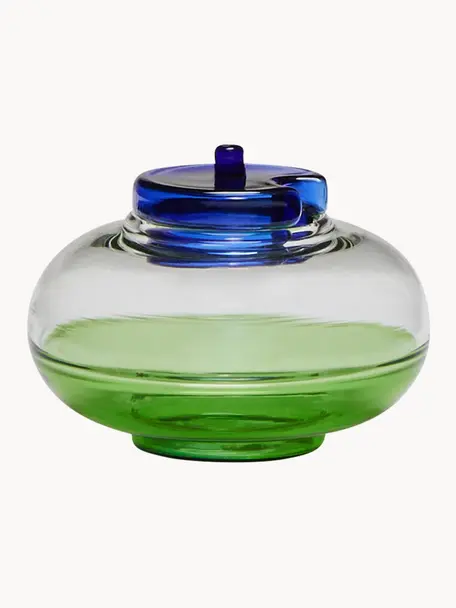 Azucarero artesanal NoRush, Vidrio, Azul oscuro, verde, transparente, Ø 10 x Al 8 cm